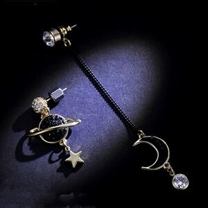 Dreamy Asymmetric Star and Moon Earrings